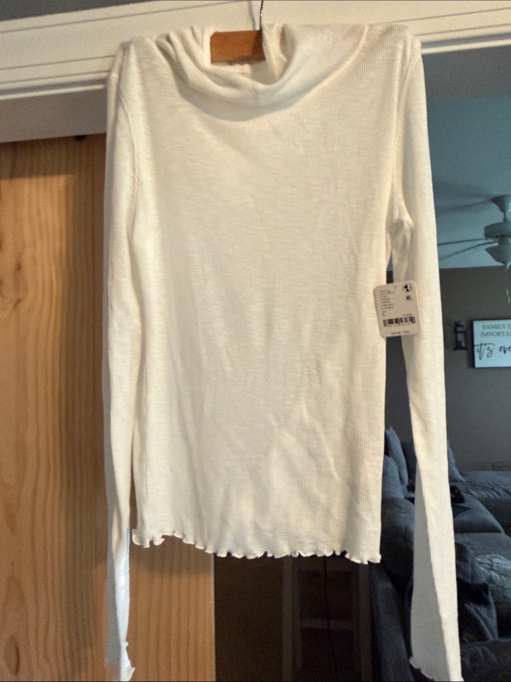 FP Movement by Free People Cream Ribbed Long-Sleeve Hooded Top